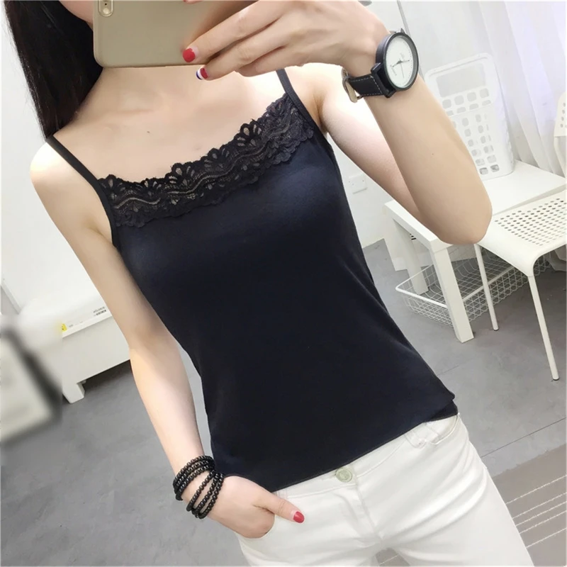 All-matching Lace for Tank Tops for Women Fashion Spaghetti Strap Camis Crop Tops Casual Sleeveless T-shirt Sport Vest T