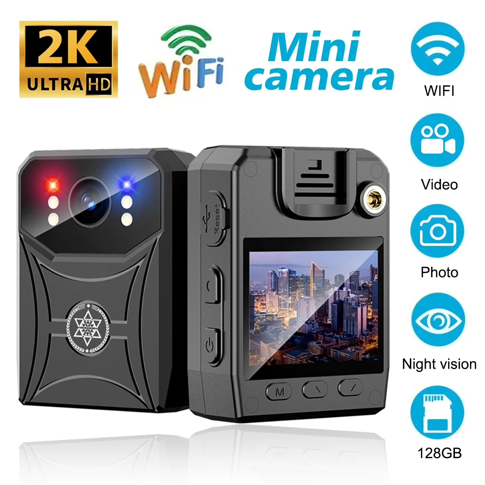 

2K Mini Camera Body Worn Camera HD 1080P DVR Video Security Cam IR 120 Degree IR Night Vision Mini WiFi Camcorders Recording