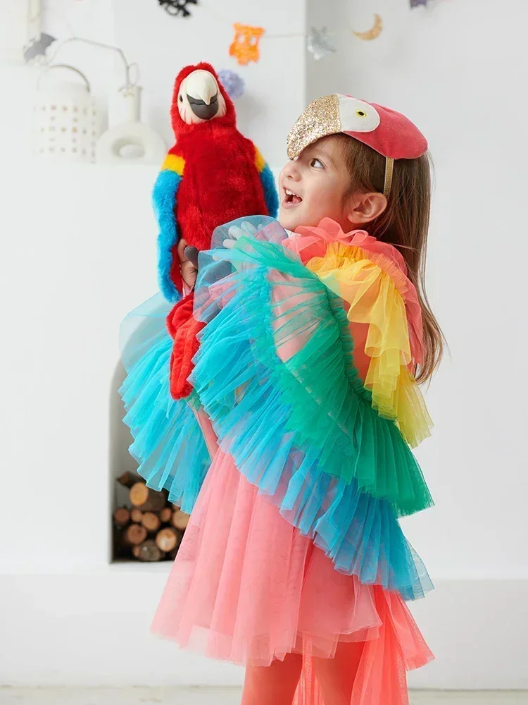 New Cute Girls Parrot Cloak Fancy Animal Cosplay Costumes Children Toddler Halloween Cosplay Kids Birthday Party Clothing Gifts