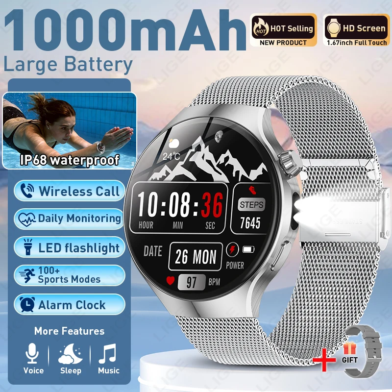 Men's LIGE Military Smart Watch with LED Flashlight
