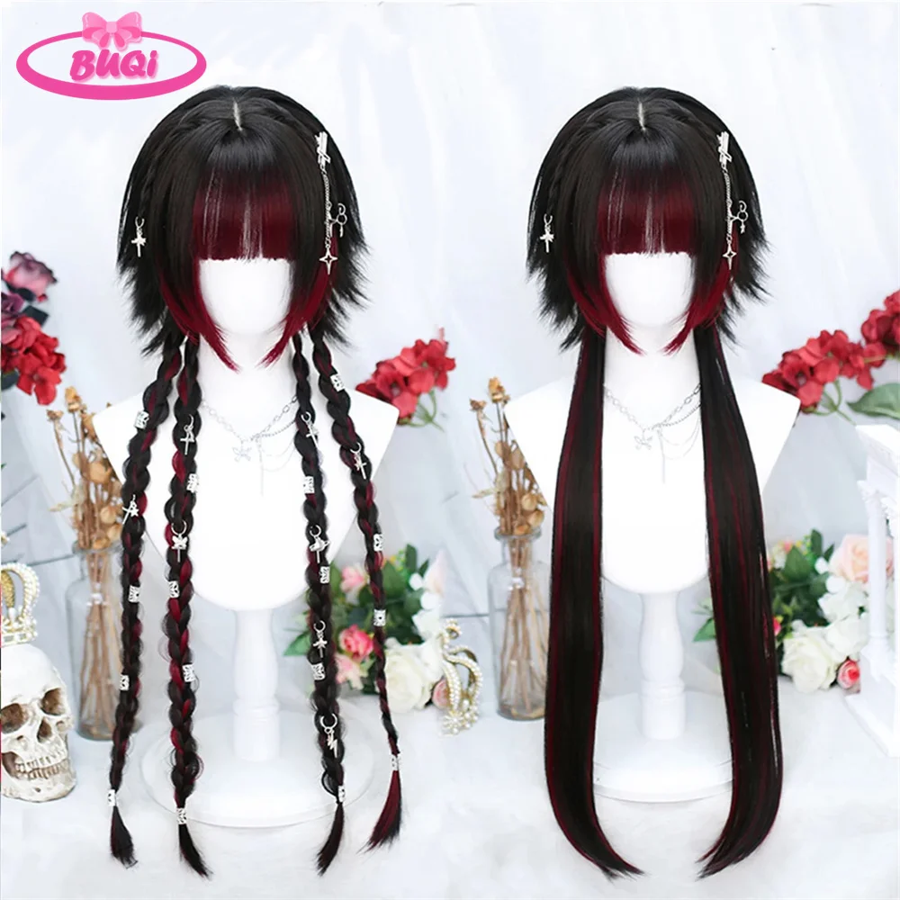 Cosplay Wigs Lolita Long Straight Hair Wigs With Bangs Ombre Two Tone Color Synthetic Hair Halloween Party Lolita Cosplay Wigs