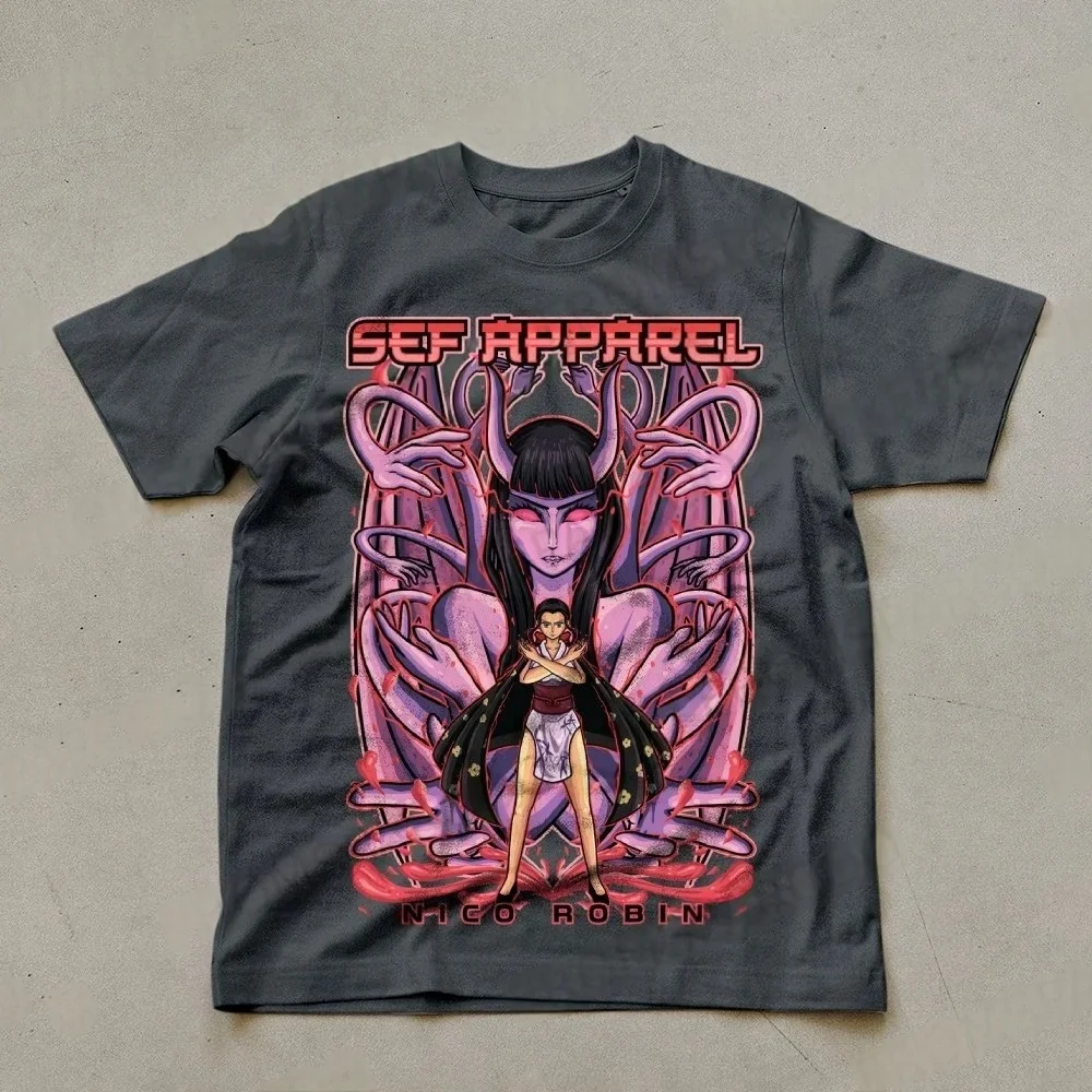 One Piece Nico Robin Men's and Women's T-shirt 2026 Summer New Cotton Anime Printed Casual Parent Child Short Sleeve Top