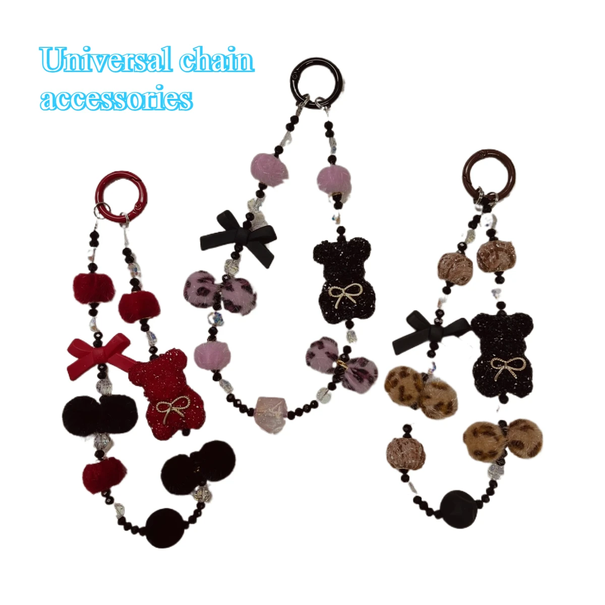 

Осенне-зимняя цепочка для телефона с леопардовым принтом и конфетами, брелок ручной работы из бисера и бабочки с бантом, цепочка для сумки