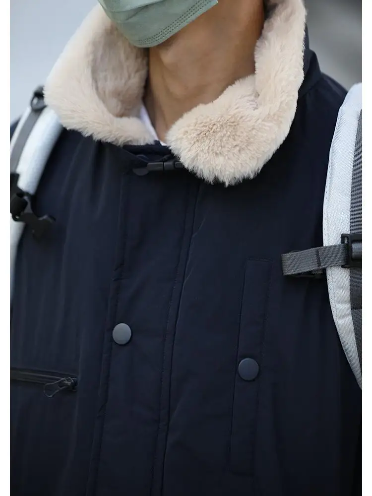 

Retro Japanese Sle Lamb Velvet Collar Workwear Cotton Jaet Men Women Winter Loose Casual Thi Warm Cotton Coat Men