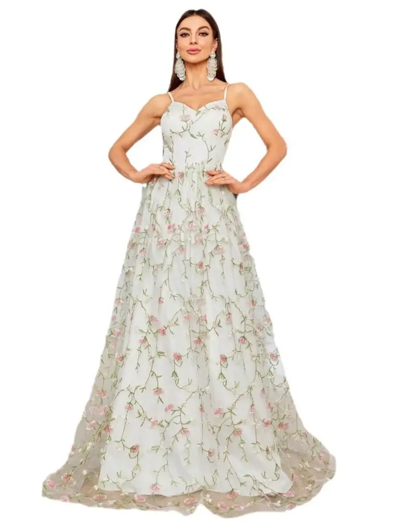 Sweet Embroidered Dr Me Evening Gown for Women Faionable Mid-Waist Silk Fabric Par Dr Chinese Sle Stand Collar