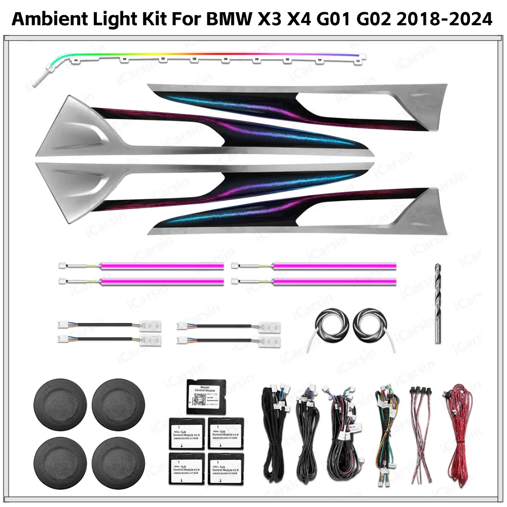 

APP Control 256 Color LED Ambient Lighting for BMW X3 X4 G01 G02 2018-2024 Interior Atmosphere Trim Upgrade Kit