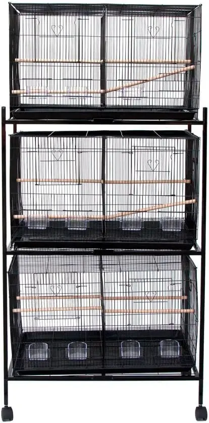 Set of 3 Breeding Bird Carrier Cage with Central Dividor Black L30xW18xH18 on Stand