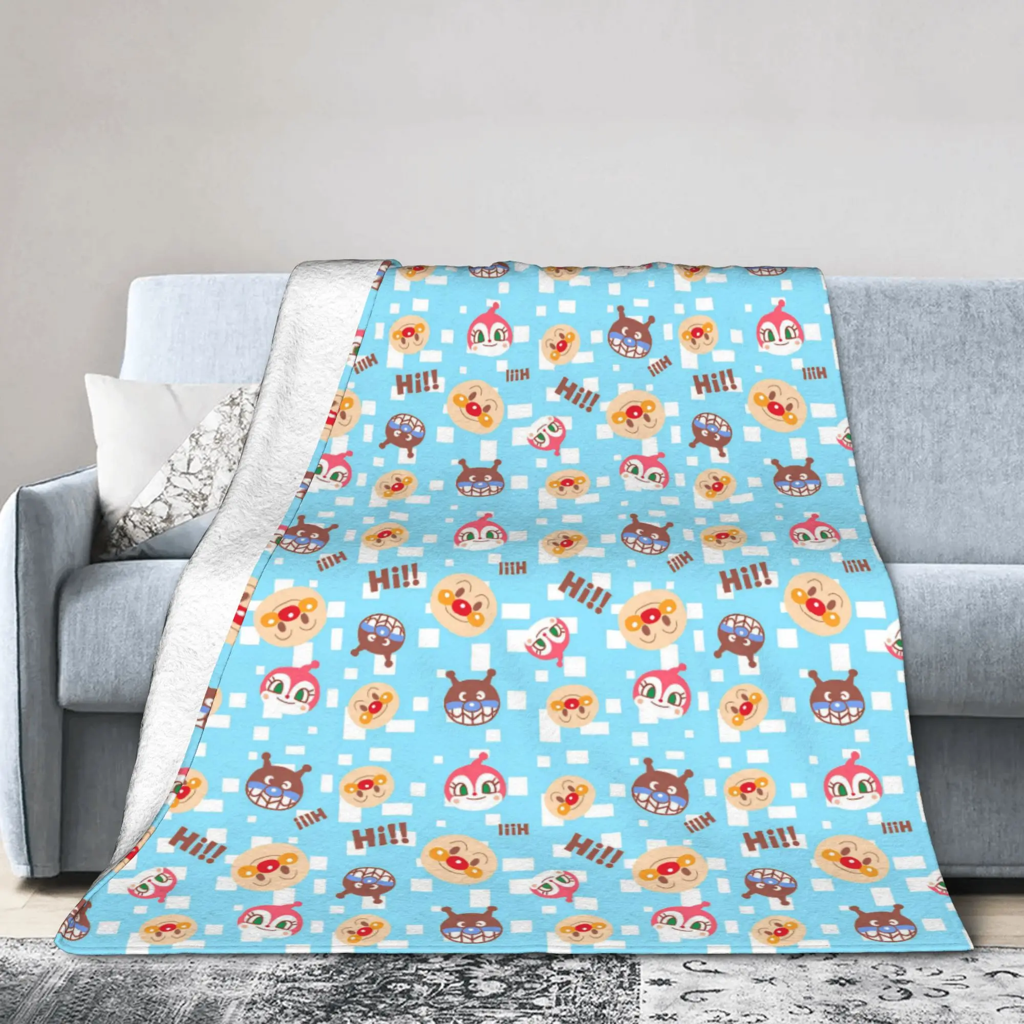 Custom 3D Printed Anpanman Baikinman Dokin Chan Hi!! Blankets Breathable Soft Flannel Winter  Throw Blanket for Sofa Travel Bed
