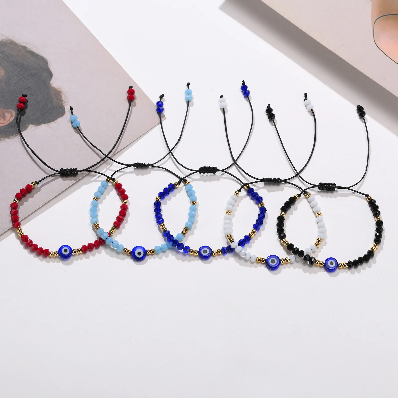 Colorful Beaded Chain Evil Eye Bracelet for Women Adjustable String Amulet Protection Jewelry