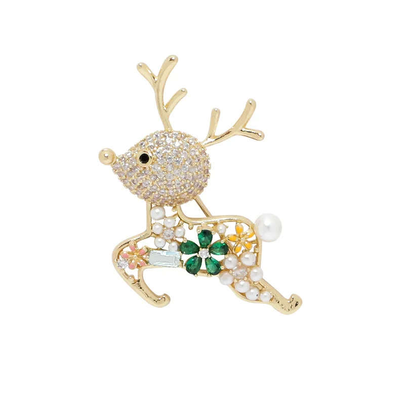 1 Piece Women Cute Animal Deer Crystal Pearl Brooches Temperament Luxurious and Versatile Brooch Clothing Accessories