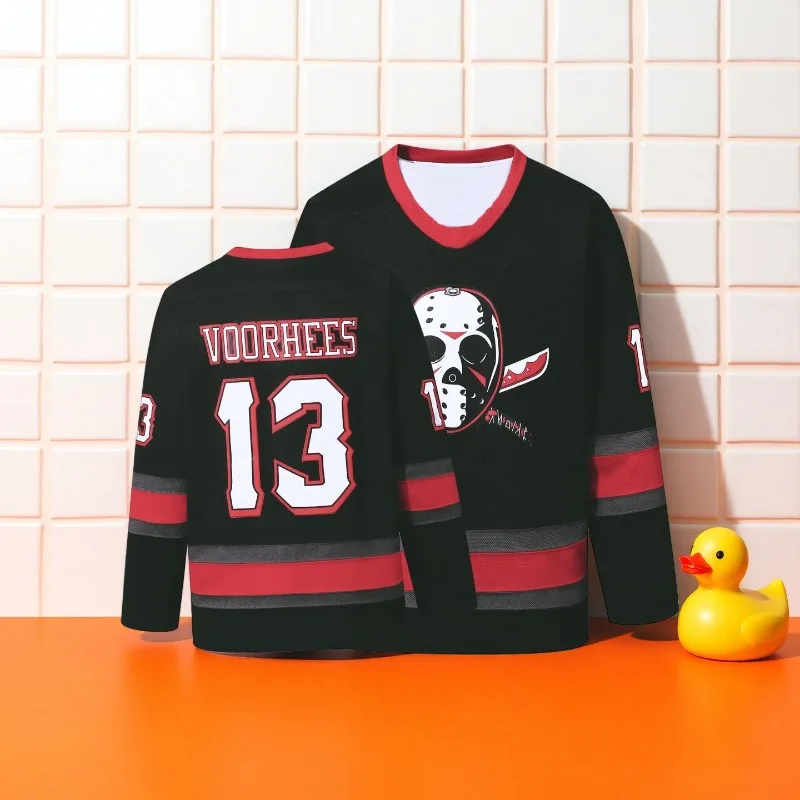 Новая одежда с цифровым принтом на Хэллоуин, спортивная рубашка с длинными рукавами для хоккея с маской, удобная быстросохнущая футболка