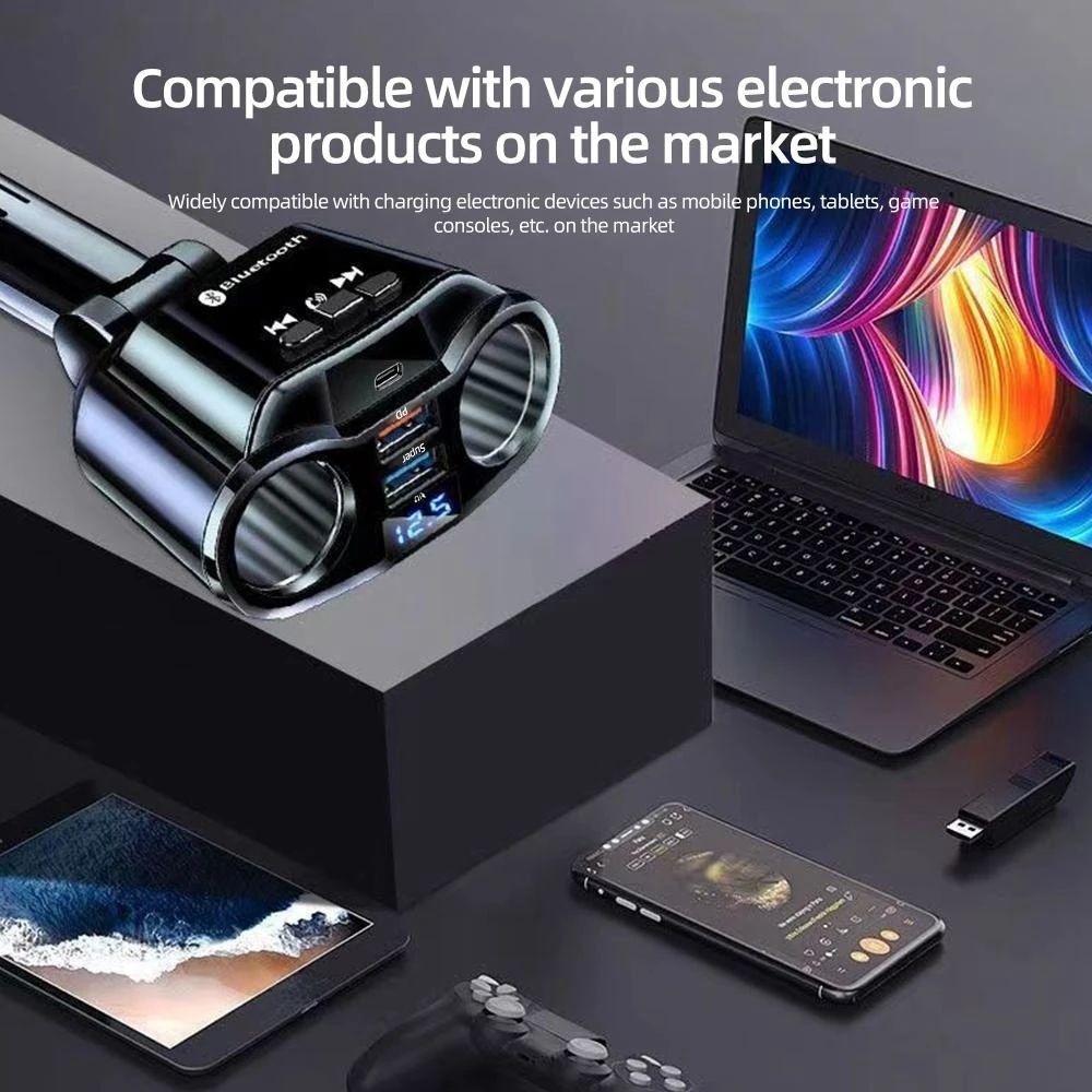 Trasmettitore FM Bluetooth vivavoce per Auto 12V Display a LED doppio caricatore per Auto USB supporto per accendisigari automatico U Disk Music Play