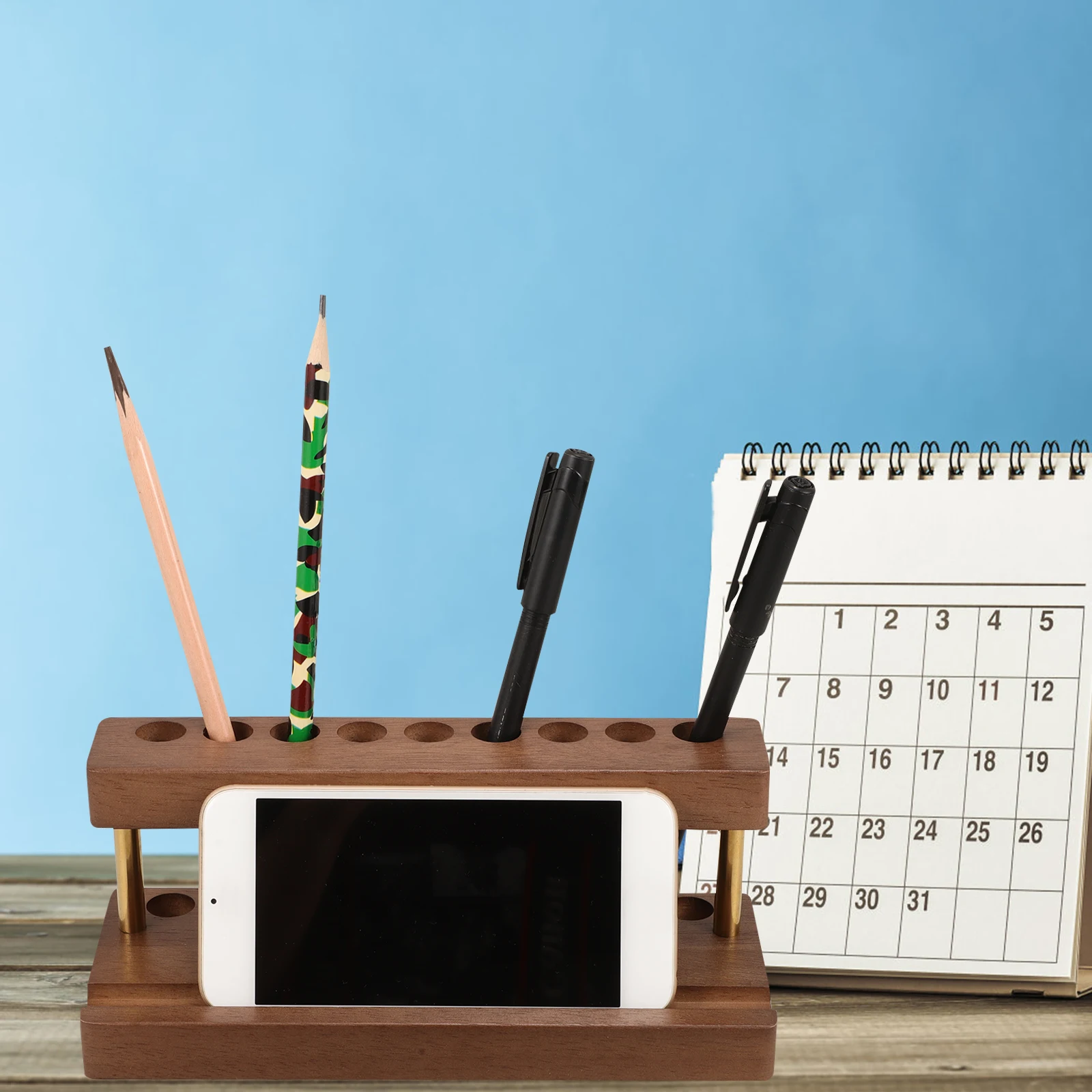 

Solid Wood Pen Holder Artist Paint Brush Grids Organizer Storage Rack Drawing and Accessories