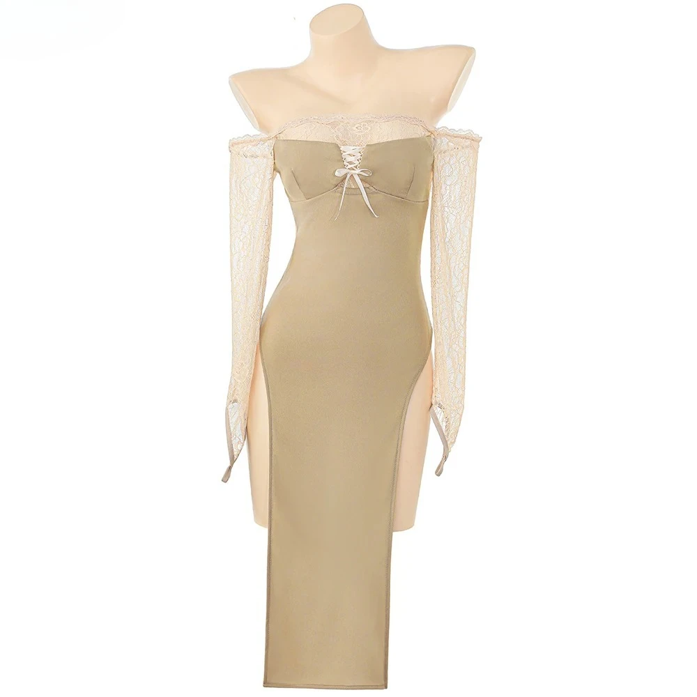 

Medieval Female Warrior Retro Lace Khaki Dress Dragon Queen Uniform Outfits Cosplay Costume Anime Goddess Role Play Nightdress