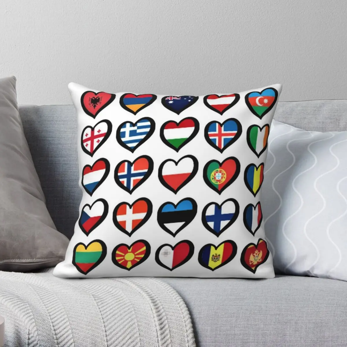 Song Contest Eurovision Heart Flags Square Pillowcase Polyester Linen Velvet Printed Decor Throw Pillow Case Room Cushion 18