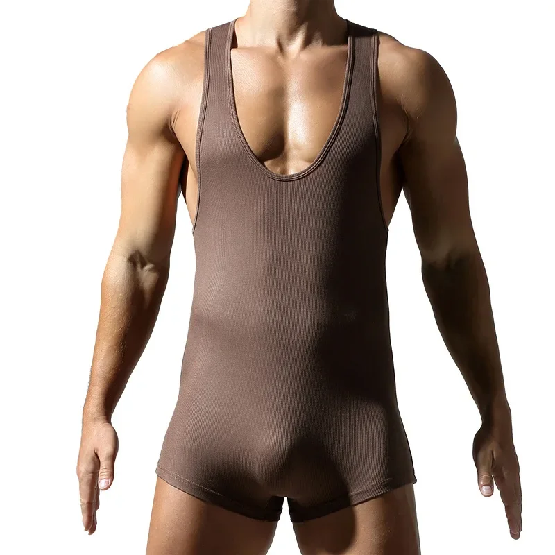 New Men\'s Vest Wrestling Suit Fitness Home Jumpsuit Men