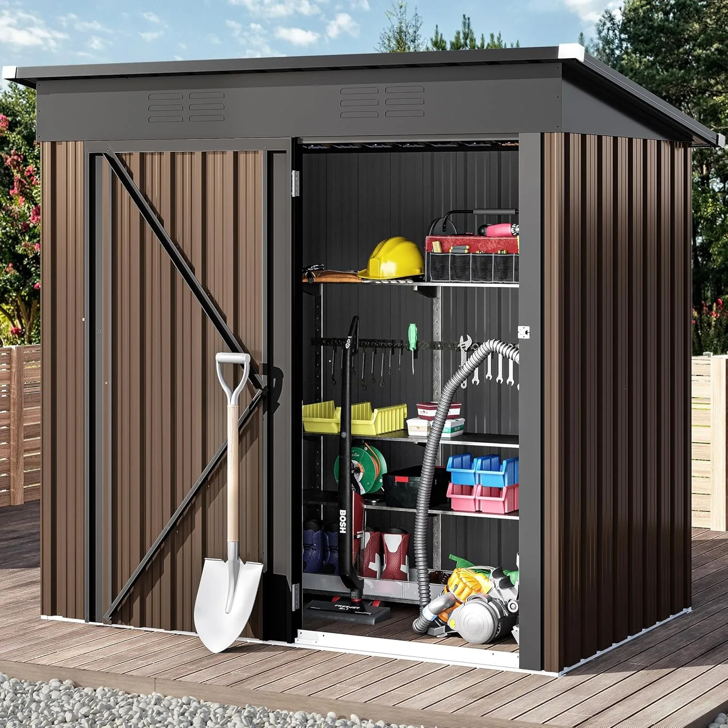 

Outdoor Storage Shed 5x3FT Heavy Duty Metal Tool Sheds Storage House with Single Lockable Door & Air Vent for Garden Patio Brown