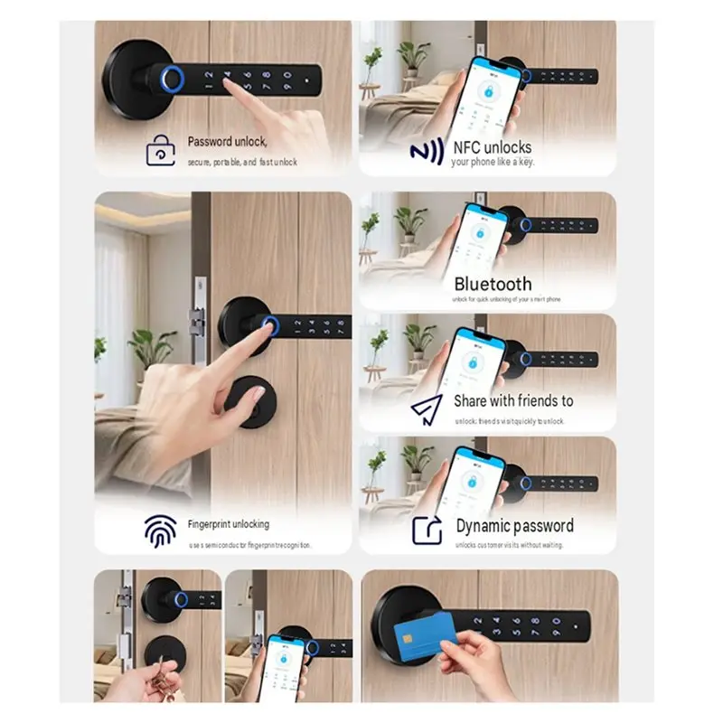 [A93Z!】 Tuya App Enabled Smart Fingerprint Door Lock With Bluetooth Connectivity Password And Mechanical Key For Wooden Doors