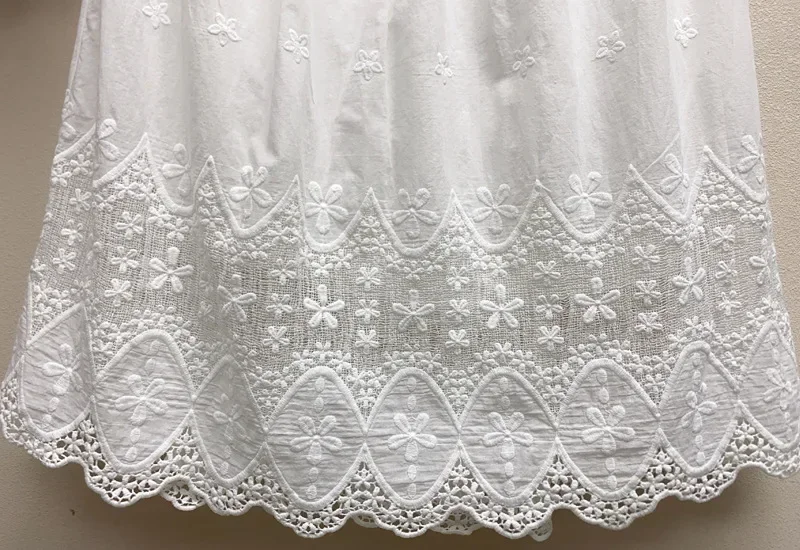 Mori Girl Cotton Linen Mesh Embroidery Eyelet Lace Long Skirt Vintage Sweet Victorian Rococo Edwardian Elegant  A Line Skirt