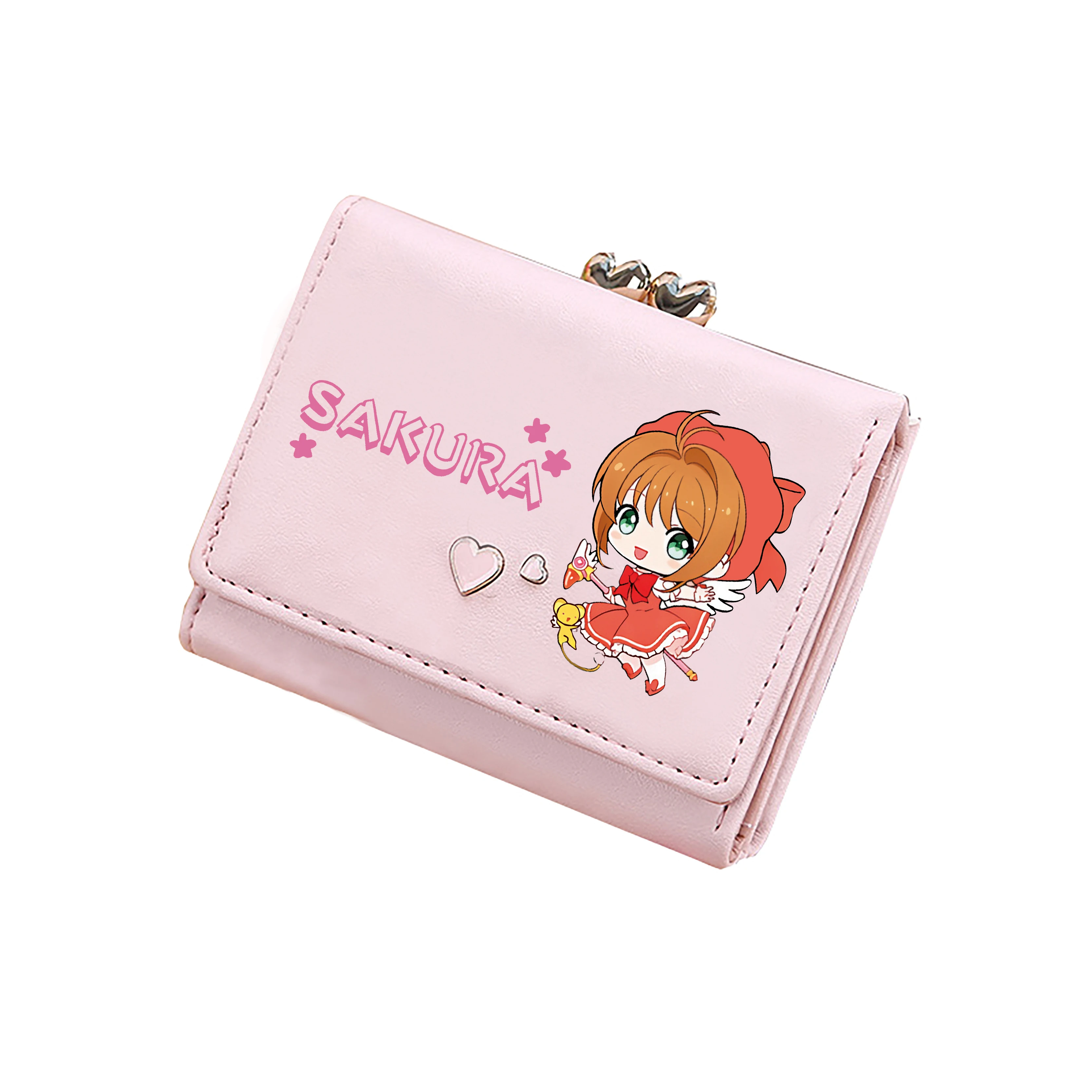 Anime Card Captor SAKURA Kawaii portafogli corti ragazze Pink ID Card titolari Pu Leather Coins borse Cartoon Money Clutch Bags