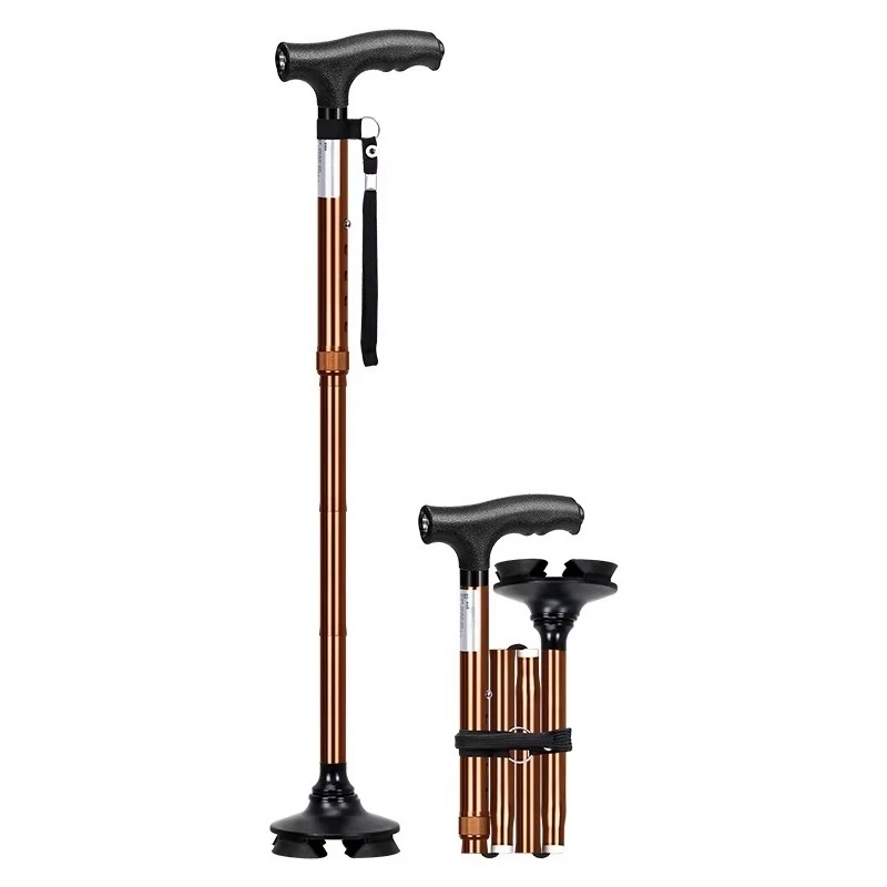 With LED Lights New Fashionable Lightweight Aluminum Alloy Four Legged Folding Canes for Elderly Walking Sticks