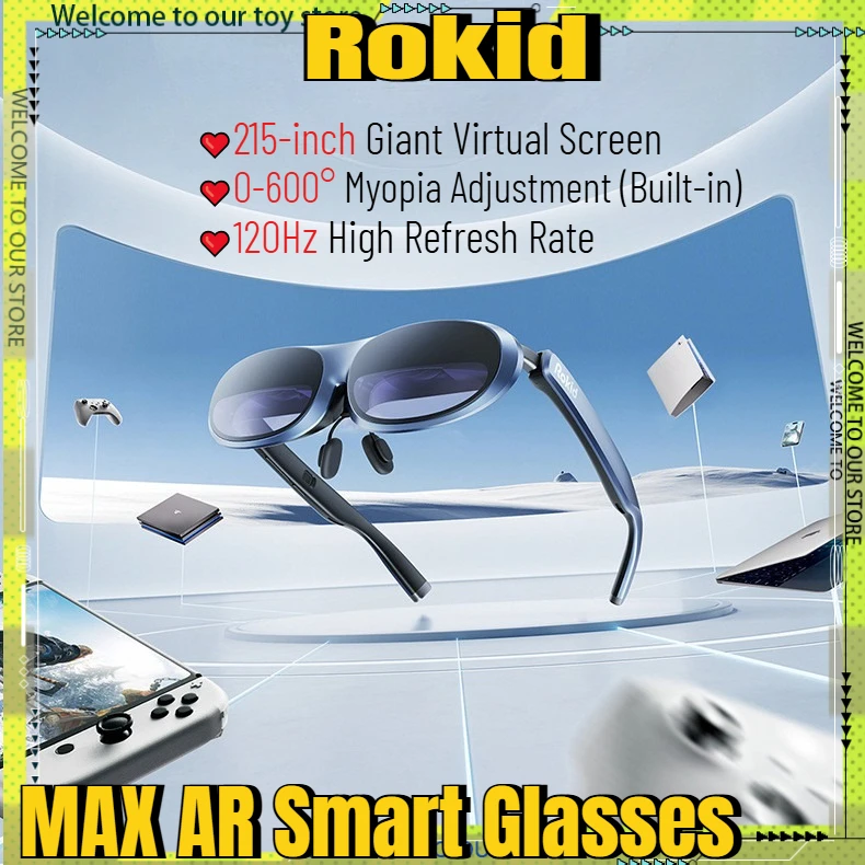 Rokid MAX AR Smart Glasses Micro-OLED 50° FOV 600 Nits 120Hz 0-600° Myopia 75g 215