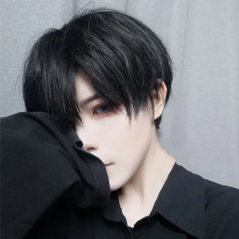 Peruca regular diária para homens, peruca de cabelo curto cosplay, versátil para adolescentes, cabelo curto e reto, cabelo falso, peruca japonesa fofa