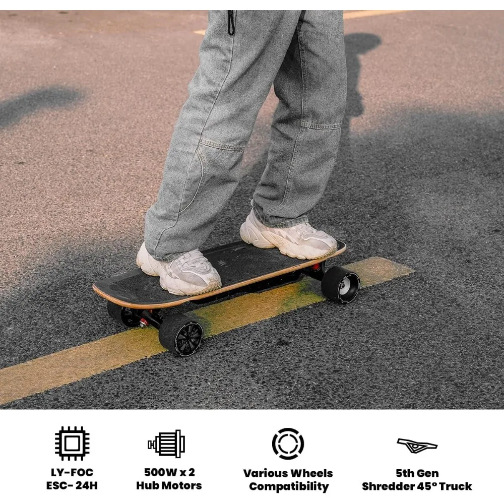 Skateboard listrik baru 2024 dengan Remote, 28 MPH kecepatan terbaik, jarak 11 mil, 330 pon beban maksimal