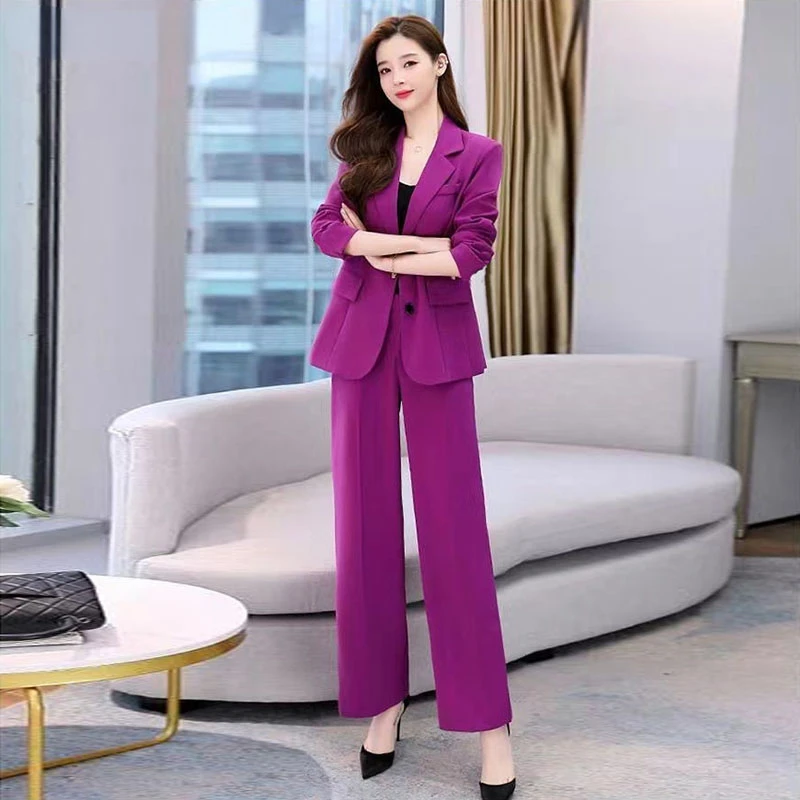 

Office Lady Korean Fashion 2 Piece Set Unlined Blazer Jacket and Wide Leg Pant Suits Women Spring Elegant Loose Chic Outfit N292