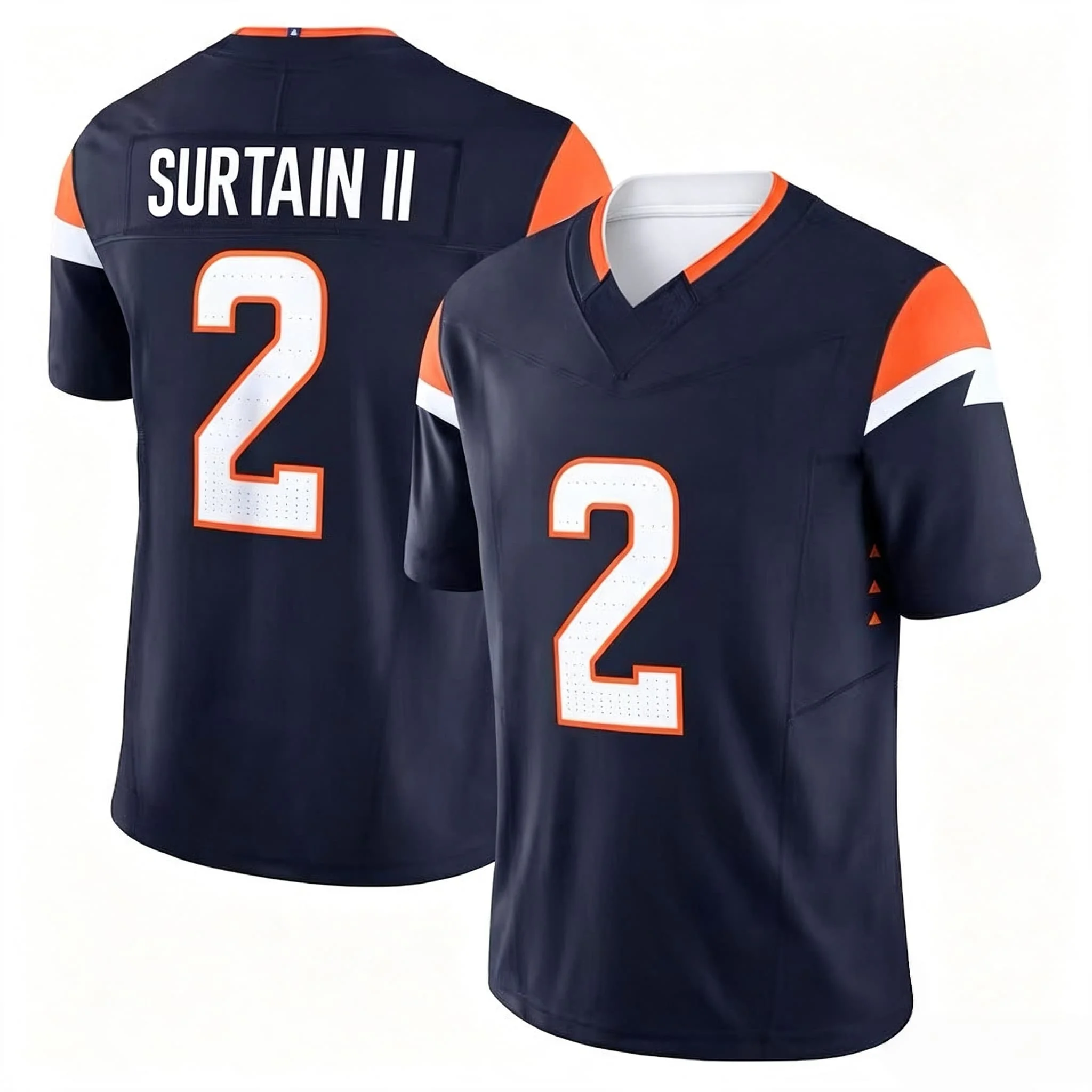 Men's #2 Patrick Surtain II Navy Blue Limited Edition Short Sleeve American Football Top Rugby Sport Fans  Family Matching