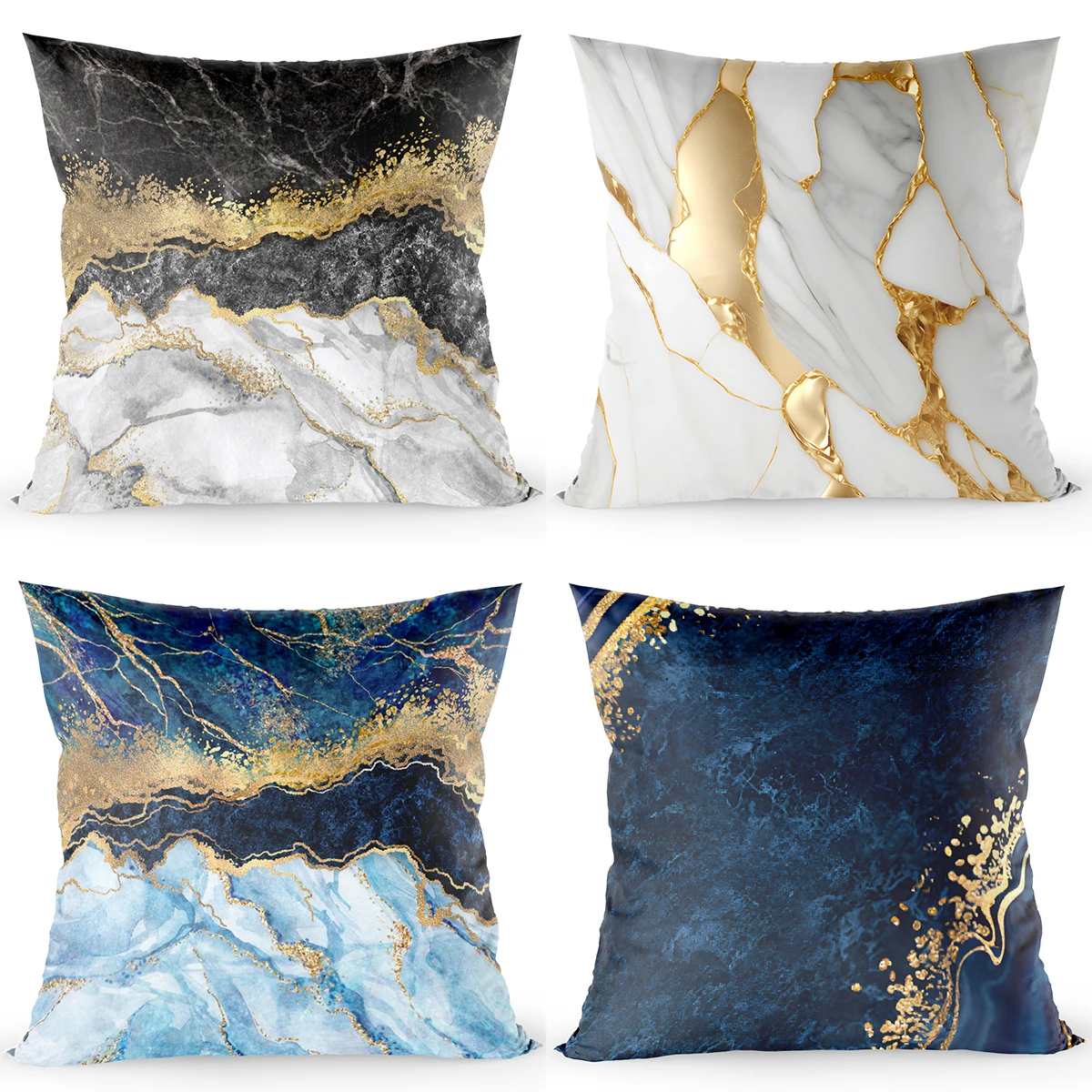 45x45cm Blue White Golden Marble Cushion Cover Sea Rock Pattern Sofa Pillowcase Square Polyester Decorative Pillow Cover Home