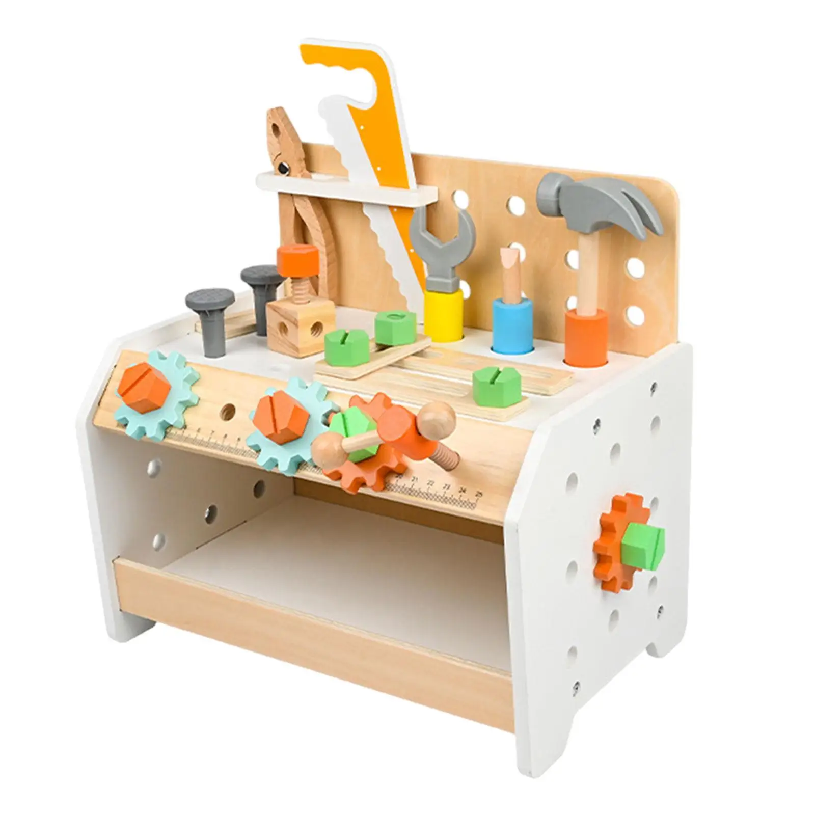 Wood Workbench and Tool Playset with Tools Set Pretend Play Fine Motor Skill Workshop Playet for Party Toy Kids Boys Babies