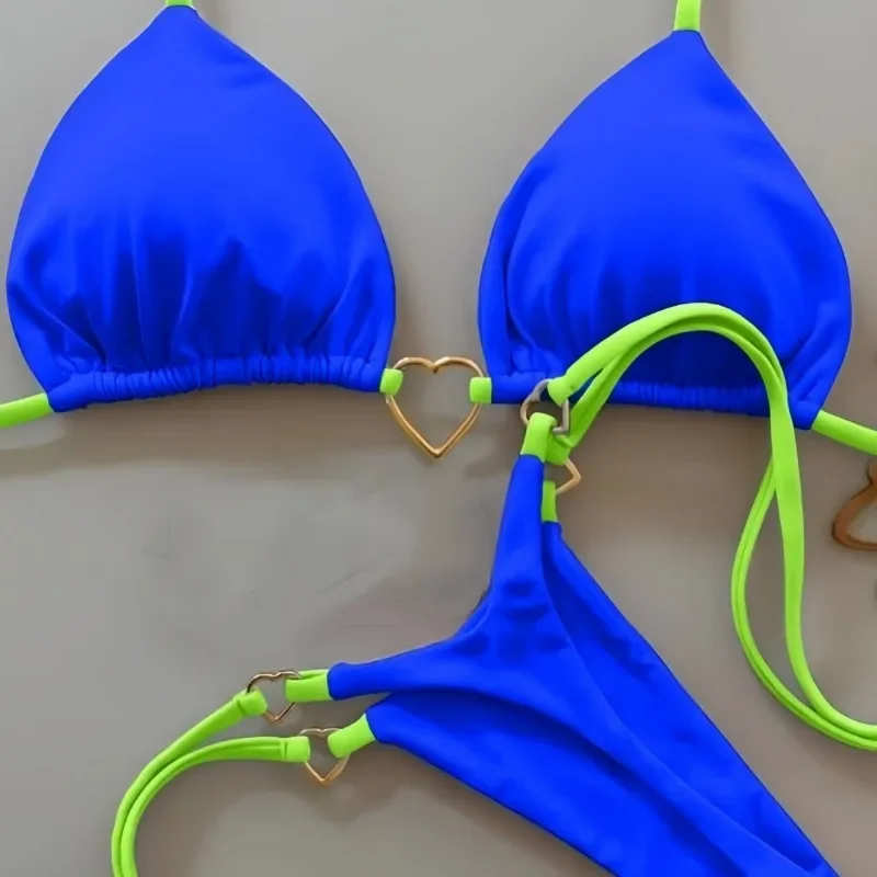 2025 Swimsuit Women's Solid Color Heart Tie-Front Bikini Set - Sexy Triangle Two Pieces Sexy Swimsuit for Beach Summer Wear