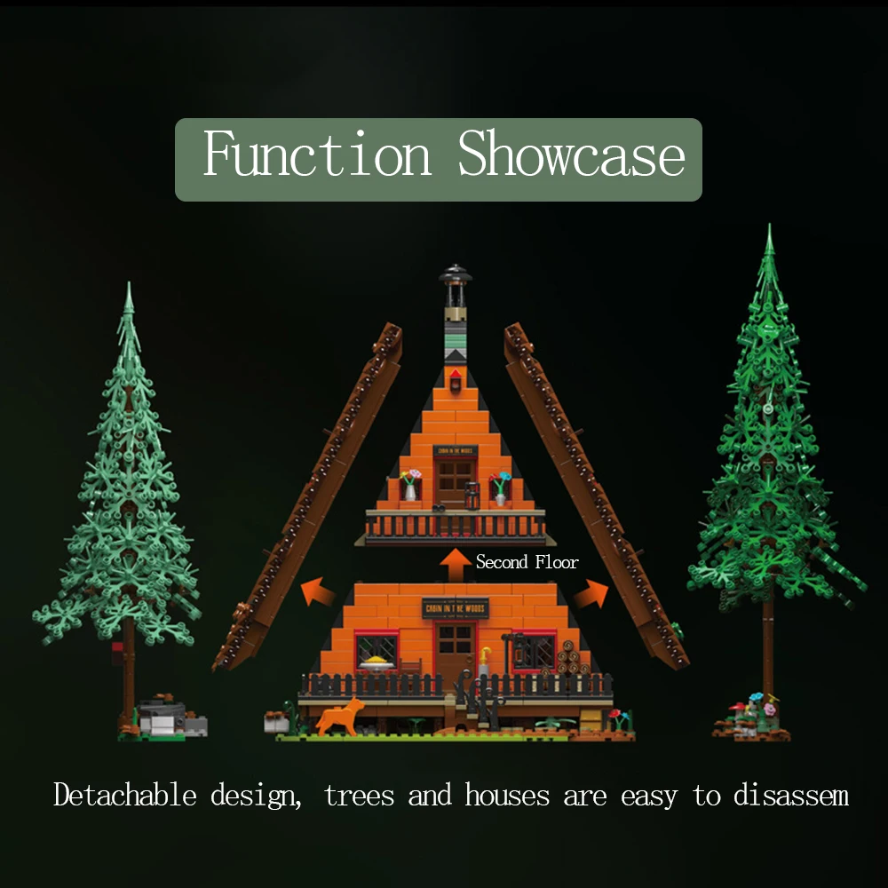 Forest Cabin Street View with Lights Adult High Difficulty Building Blocks Assembly Model Toy