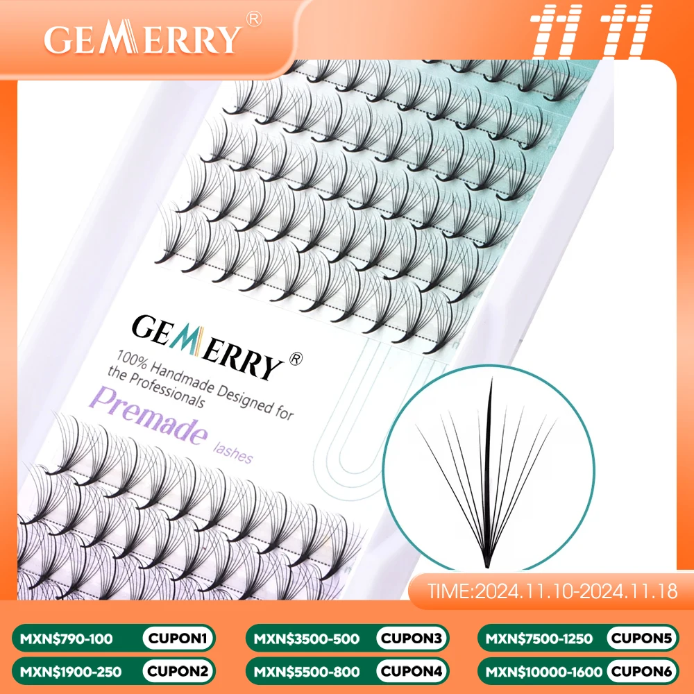 Gemerry Wispy Premade Fans Pointy Base 9D/3D/5D/7D/13D Russia Volume Eyelash Extension Individual Lashes Faux Mink Lash