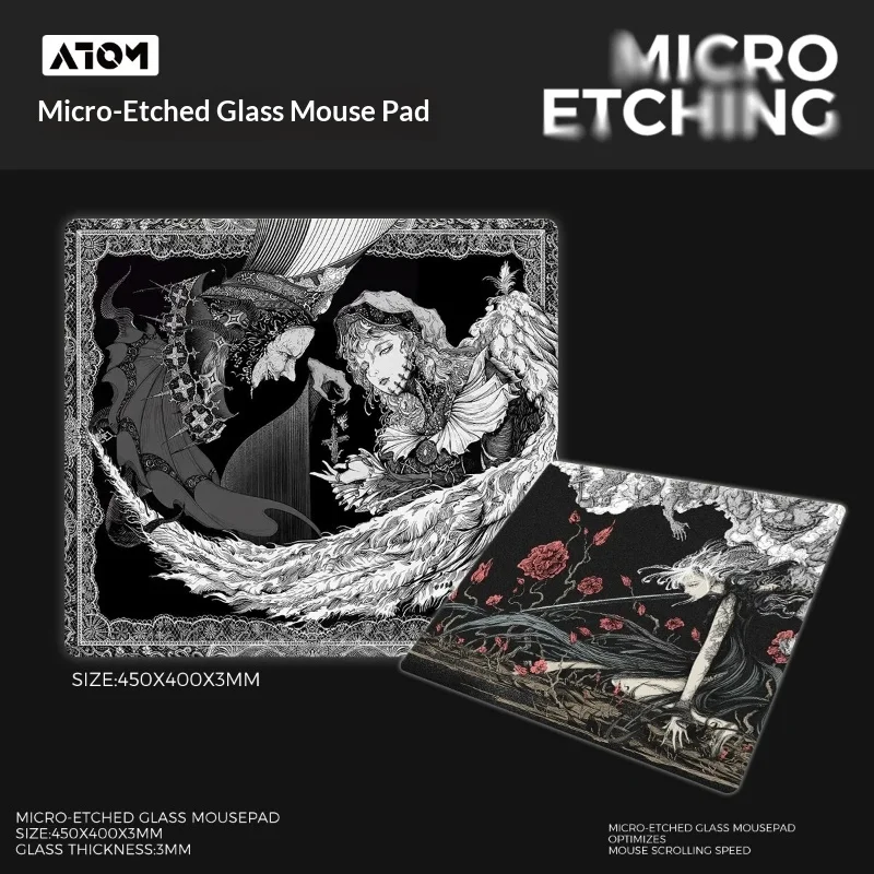 ATOM Upgraded 5.0 Micro Etched Tempered Glass Gaming Mouse Pad Professional FPS Mat Non-Photovoltaic Precise Tracking PC E-Sport