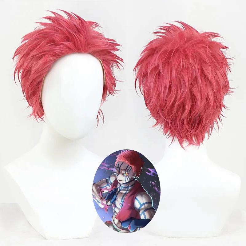 

Halloween Party High Quality Demon Slayer Akaza Cosplay Wig Synthetic Short Curly Wig Anime Coser Heat Resistant Fiber rose net