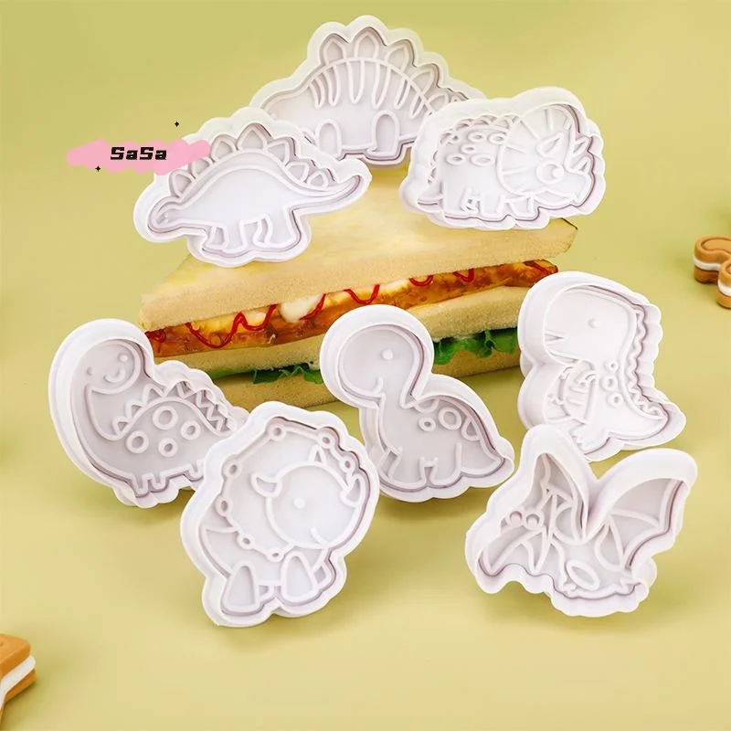 4Pcs/Set Dinosaur Cookie Plunger Cutter Cartoon Baking Mould Animal Shape Cookie Stamp Biscuit Mold Kitchen Baking Tools Set