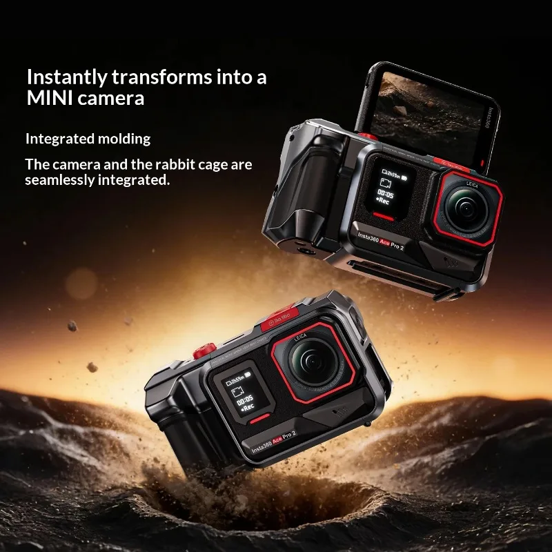 insta360-ace-pro-2用頑丈なアルミフレームケージ、コールドシュー＆1-4インチネジ、vlogや撮影に最適な人間工学に基づいたグリップ