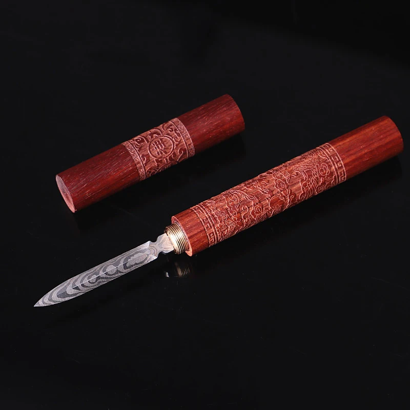 1 Stainless Steel Ebony Pu\'Er Tea Cutting Needle Knife Damascus Tea Knife Solid Wood Tea Set Tea Accessories