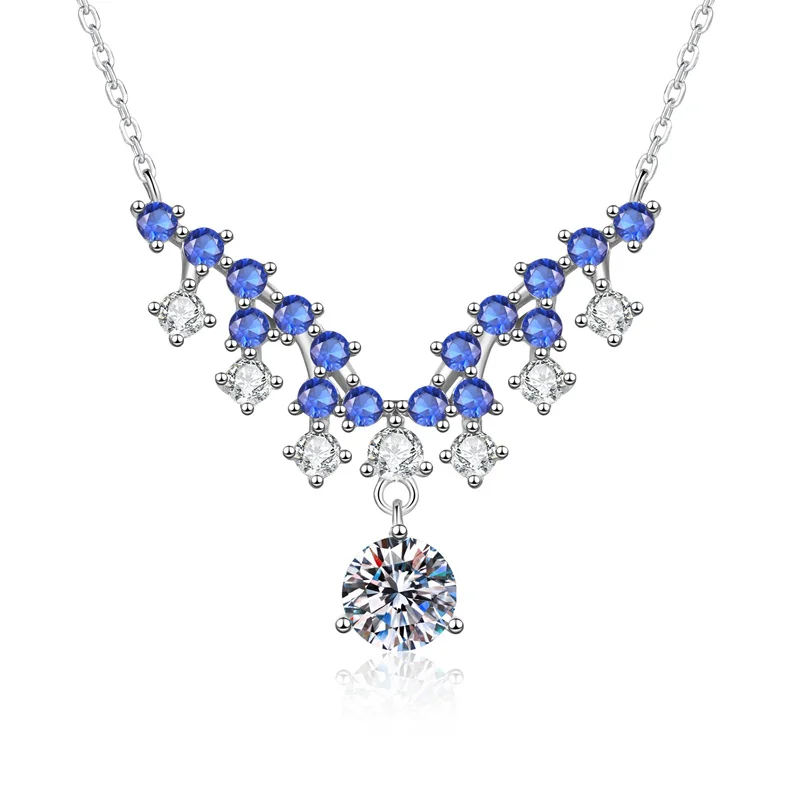 

ZFSILVER Fashion Trendy Classic 925 Silver Moissanite French Blue Flower Necklace For Charm Women Accessories Jewelry Gift XL474