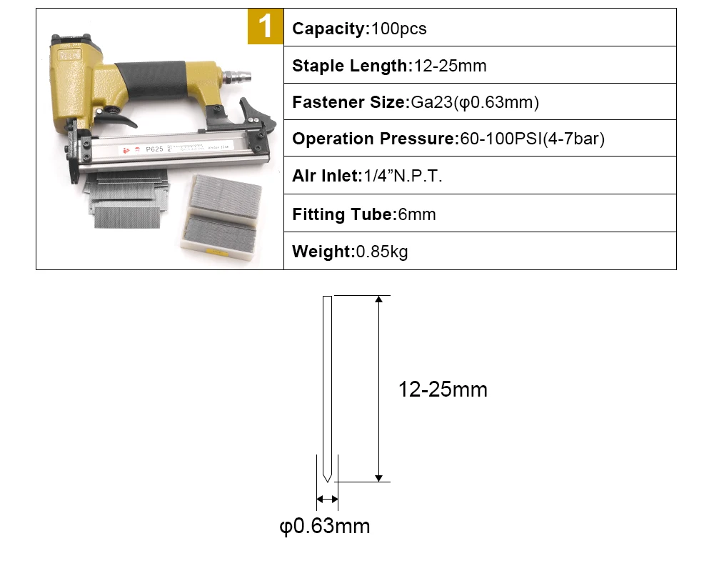 Reilyn 23Ga Pneumatischer Stiftnagler P625 Kleine Nagelpistole für Fußleisten 12-25mm Druckluftwerkzeuge Luftnagler 23 Gauge – Detail 3