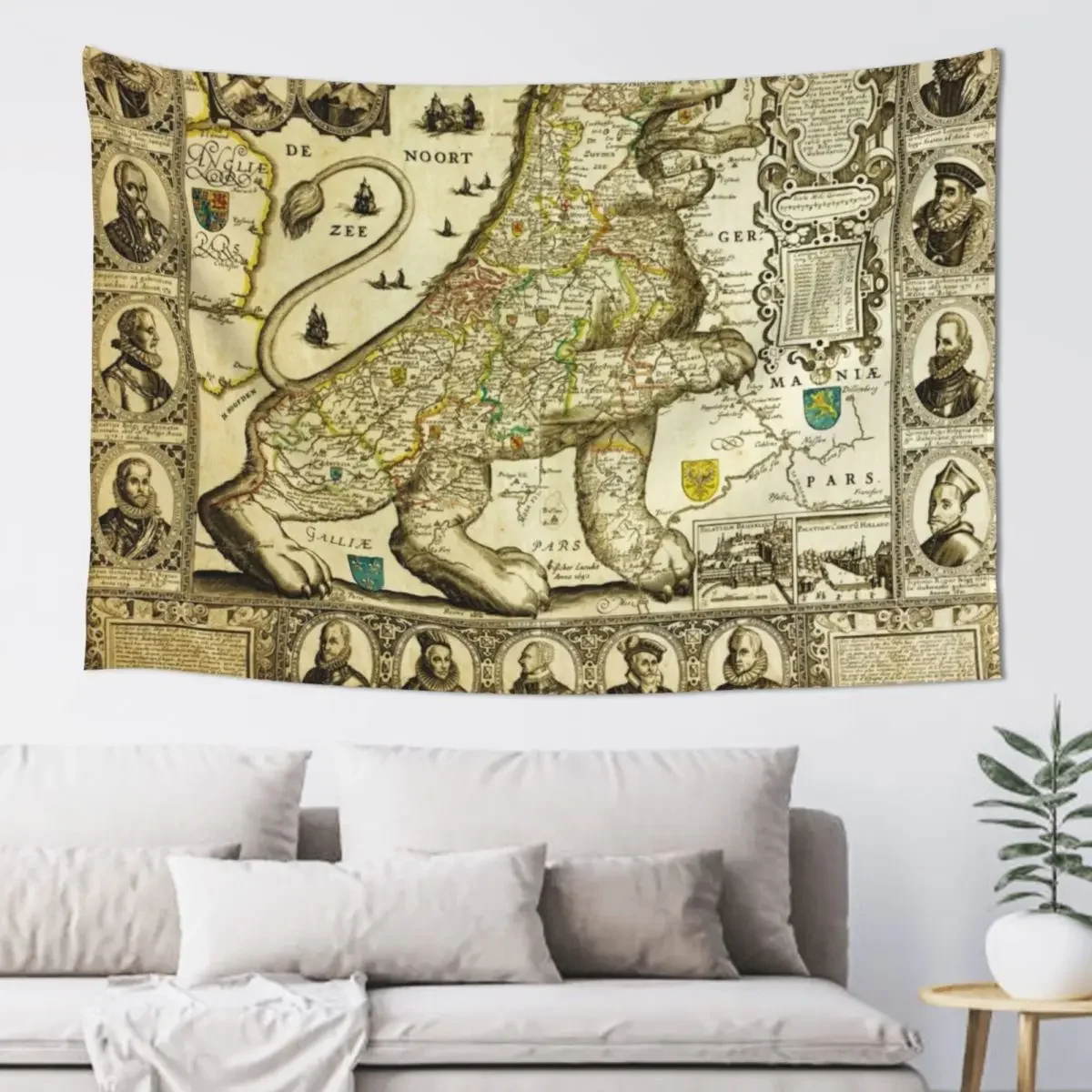 

Rare old map of the Netherlands in the shape of a lion from 1600 Tapestry Funny Cute Room Things Room Decor Tapestry