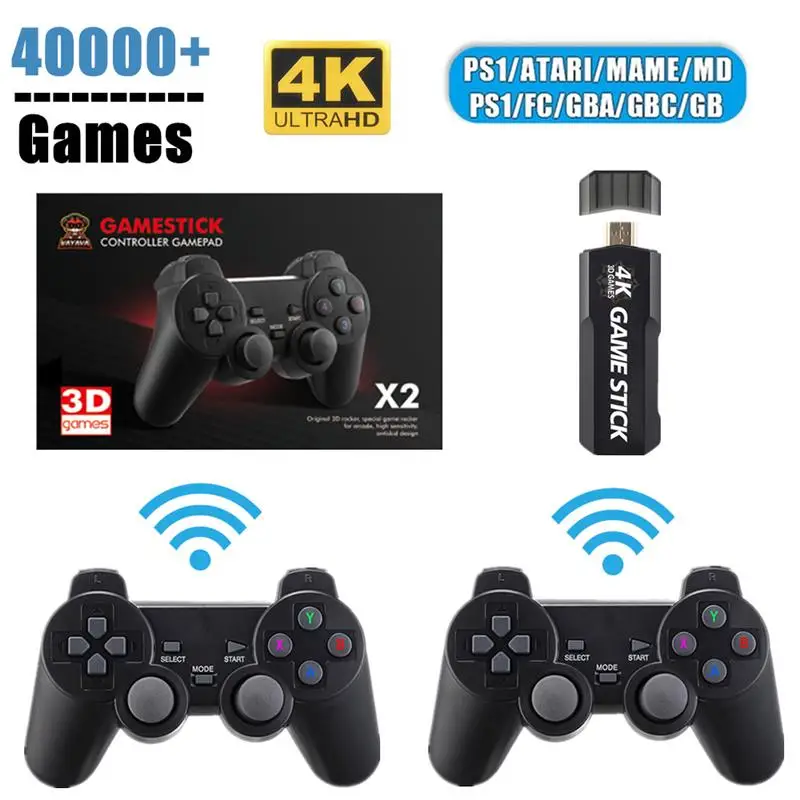 New 2022 New Retro Game Console 4K HD Video Game Console128G 40000 Games 2.4G Double Wireless Controller Game Stick For PSP PS1