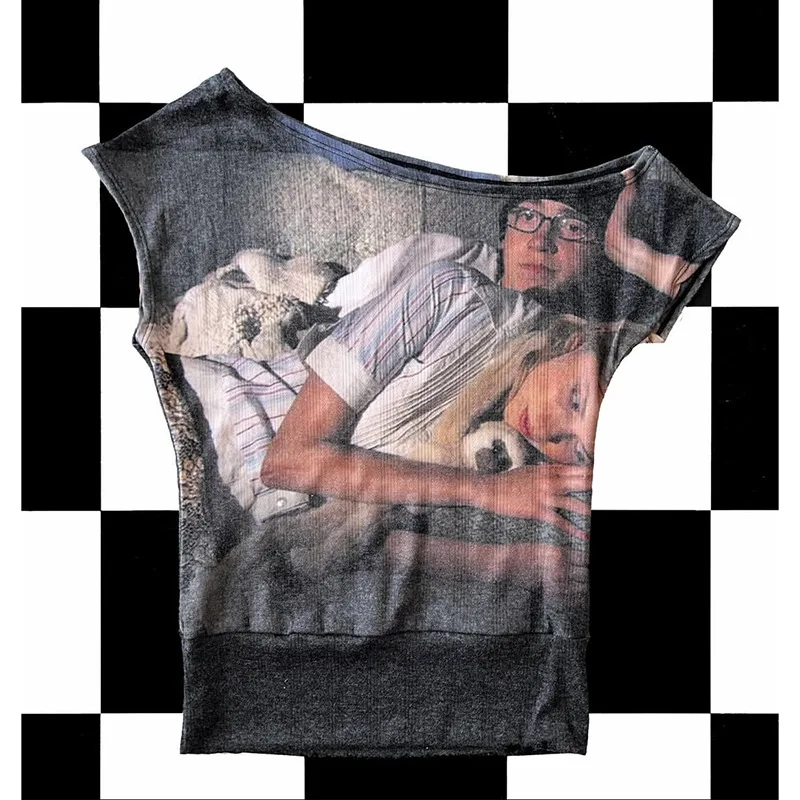 Y2K Movie Character Digital Print T Shirt Slanted Shoulder Asymmetrical One Shoulder Short Sleeve Retro for Women