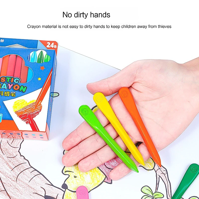12/24/36 Colors Plastic Crayon Non Dirty Hand Washable Triangular Colouring Pencil Student Graffiti Painting Drawing Stationery