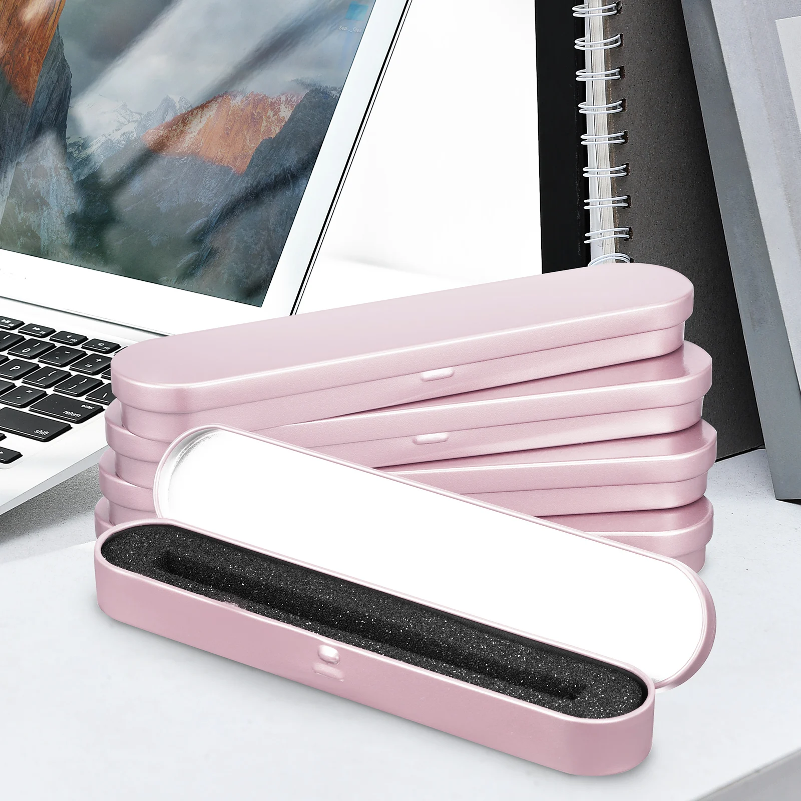 

4Pcs Sturdy Metal Pencil Holder Rose Gold Elegant Pen Boxes Gift Empty for Stationery Storage