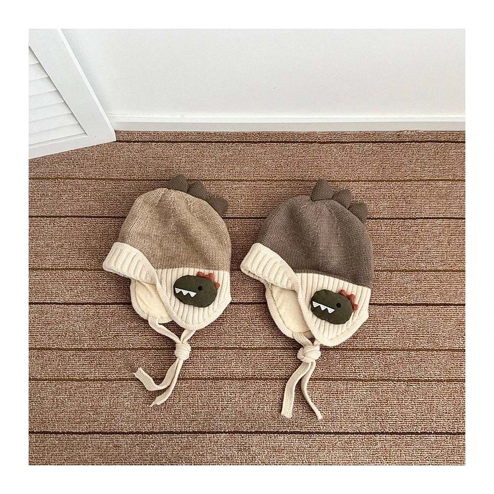 MILANCEL جديد الشتاء الاطفال حماية الأذن قبعة 2-6T الكرتون ديناصور الفتيان متماسكة قبعة دافئة في الهواء الطلق الأطفال الدانتيل يصل غطاء محرك السيارة