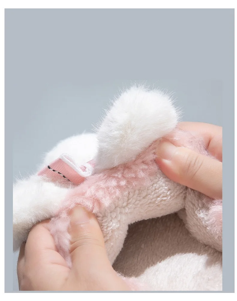 New Women Winter Home Furry Rabbit Ear Indoor Slippers Cotton Shoes for Woman Winter Light Fur Slides Pink Bunny Mules Slippers