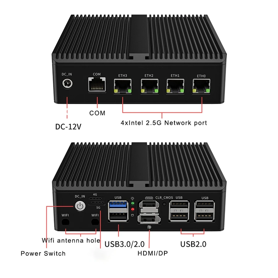 Celeron J6412 J6413 Fanless Mini Host 4x2.5GbE i226v Support LTE 4G/5G SIM Mini Firewall Sever Pfsense OPNsense Proxmox barebone